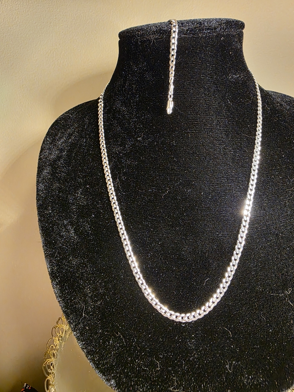 ✨️✨️ 925 Sterling Silver Cuban Link Necklace & Bracelet 22", 7" - Silver